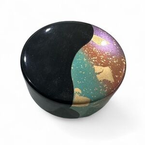 Japanese Hakuichi Gold Leaf Black Lacquer Trinket Box Candy Dish Lid Moon 5”